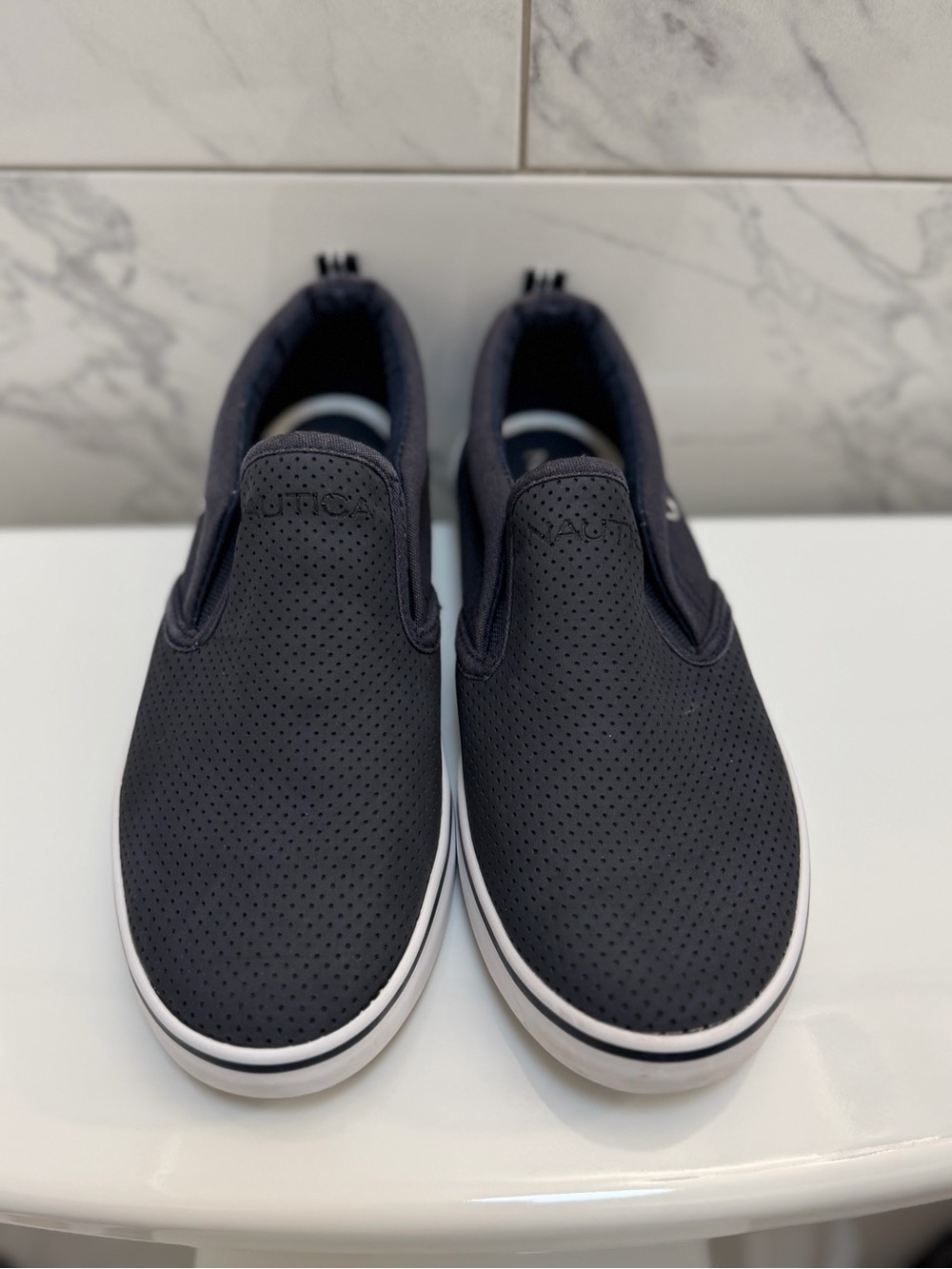 Nautica Perforated Slip-On Sneakers in Dark Navy with White Sole